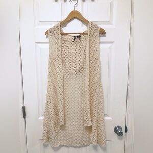 Cream Crochet Sleeveless Cardigan With Hood Size M Fairy Boho